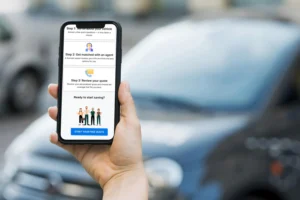 Driver comparing online auto insurance quotes in California